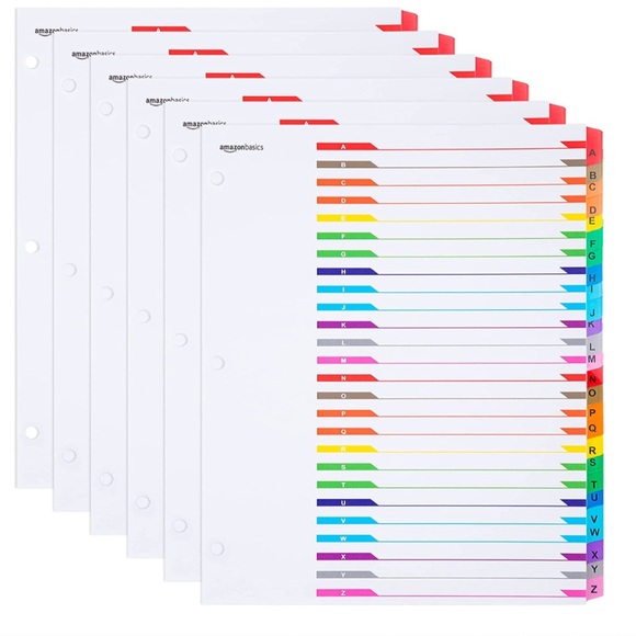 Amazon Basics A-Z Tab Dividers for 3 Ring Binder, 6 sets - Picture 2 of 7